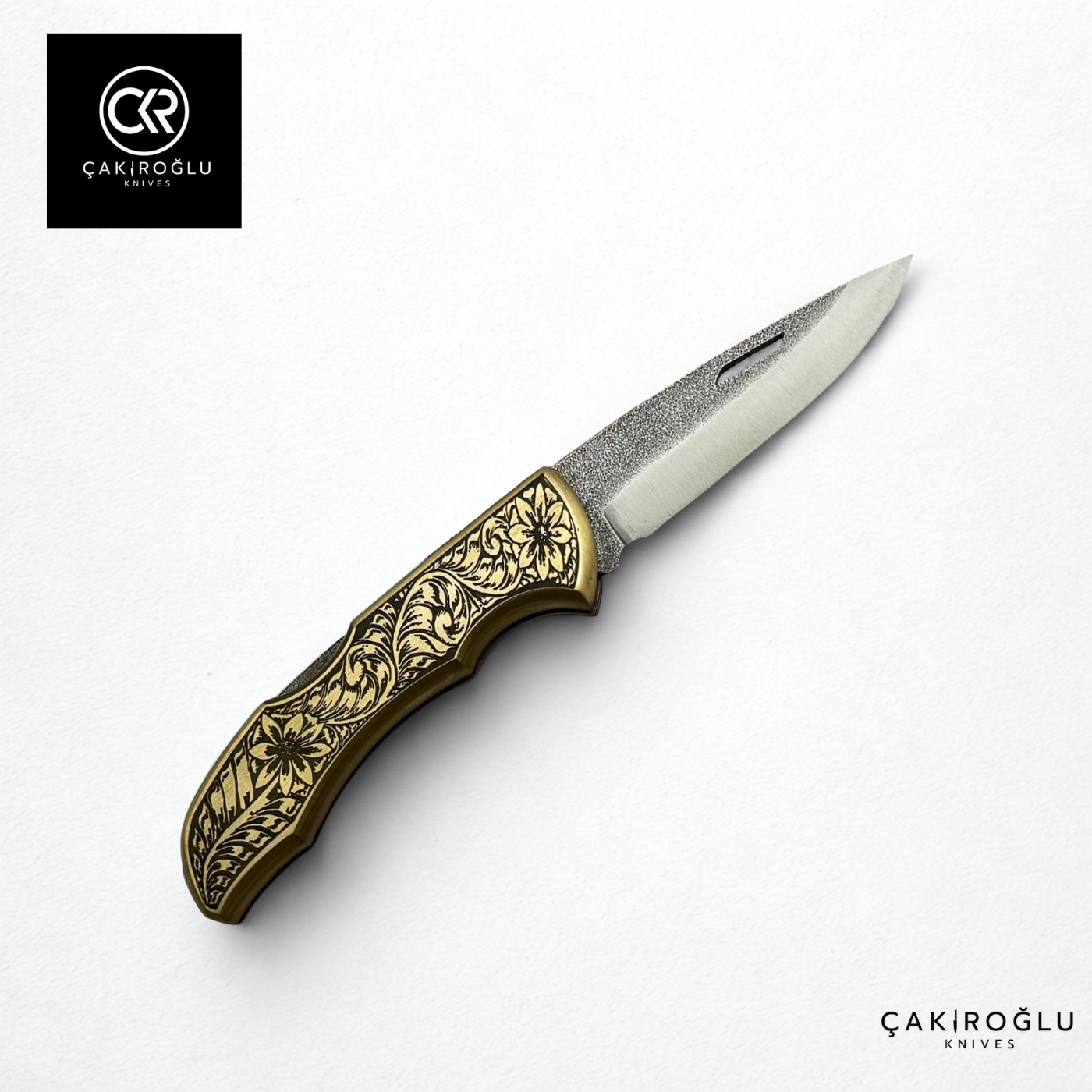 Showy Limited Edition Small Size Handcrafted Custom-made Folding Collectible Knife - N690 Böhler Steel &amp; Engraved Brass Handle