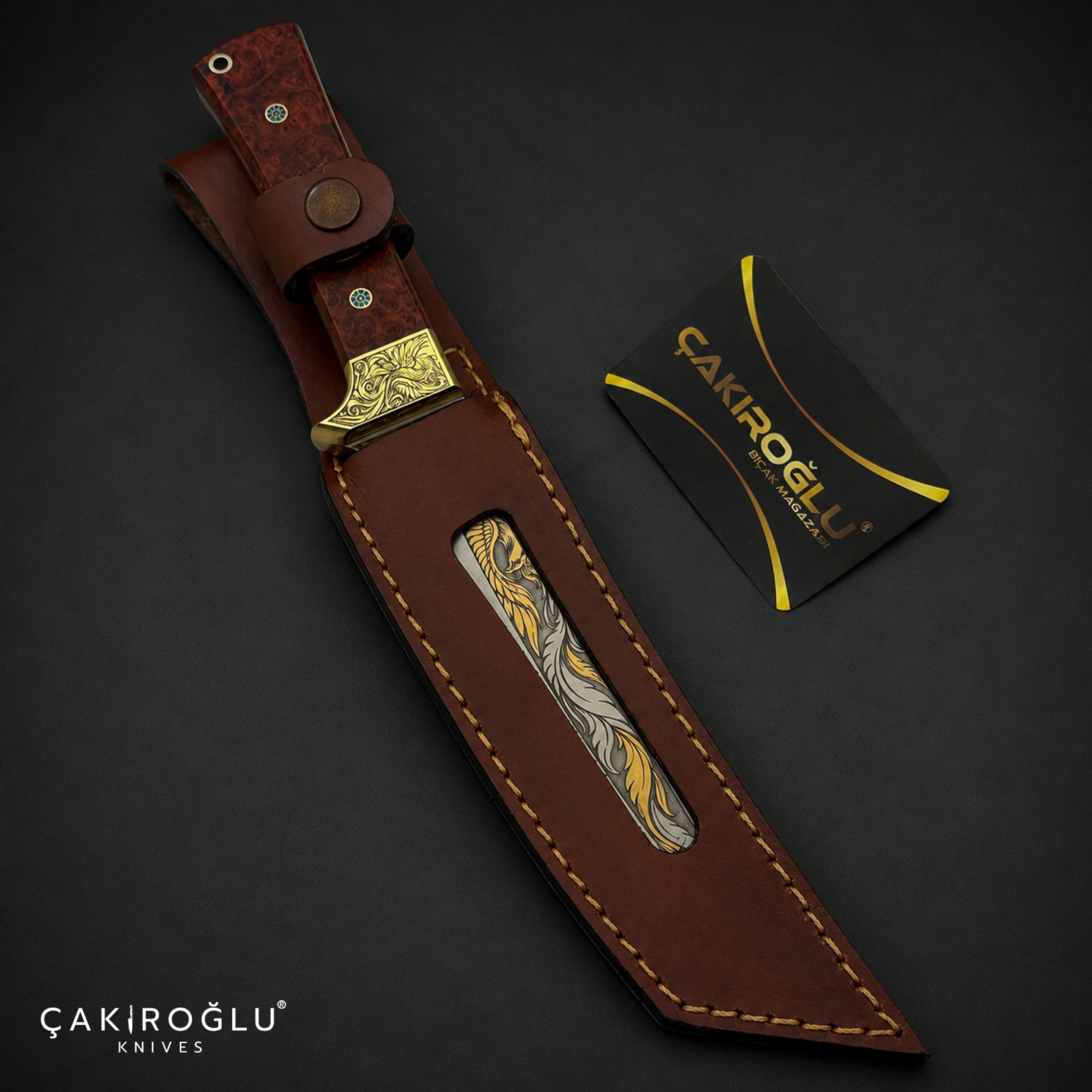 Handmade N690 Steel Tanto Knife, 24K Gold Inlay, Stabilized Handle