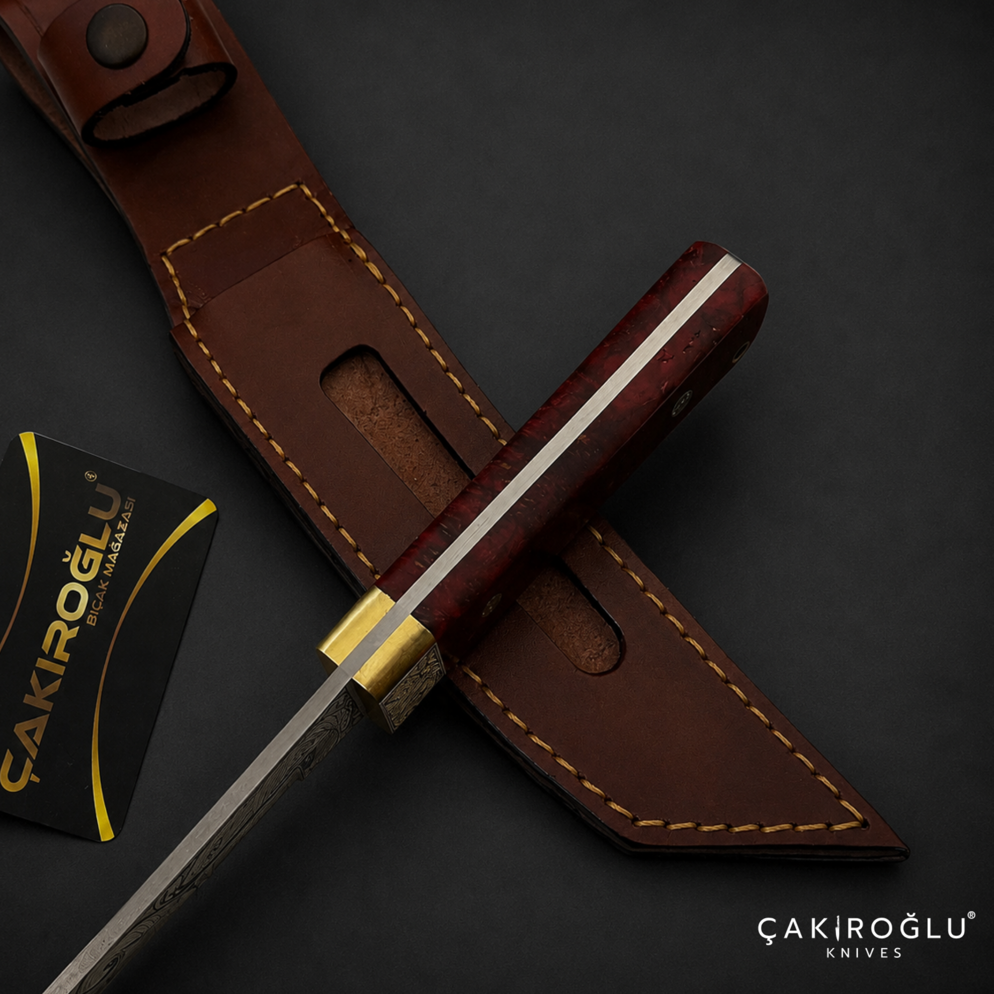 Handmade N690 Steel Custom Tanto Knife, 24K Gold Inlay, Stabilized Handle