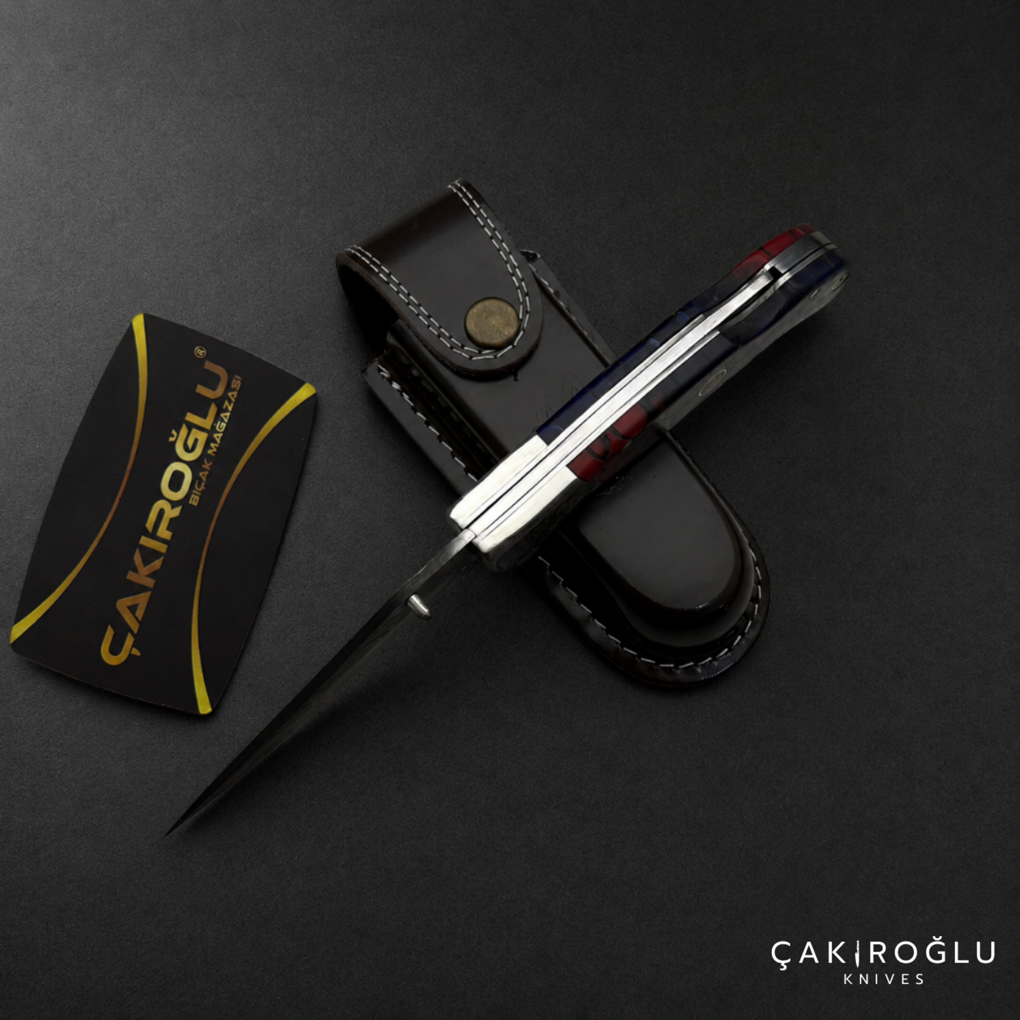 Handmade Damascus Custom Folding Pocket Knife with Sheath