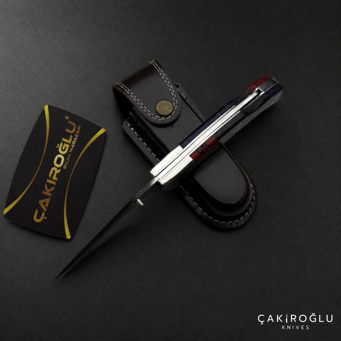 Handmade Damascus Custom Folding Pocket Knife with Sheath