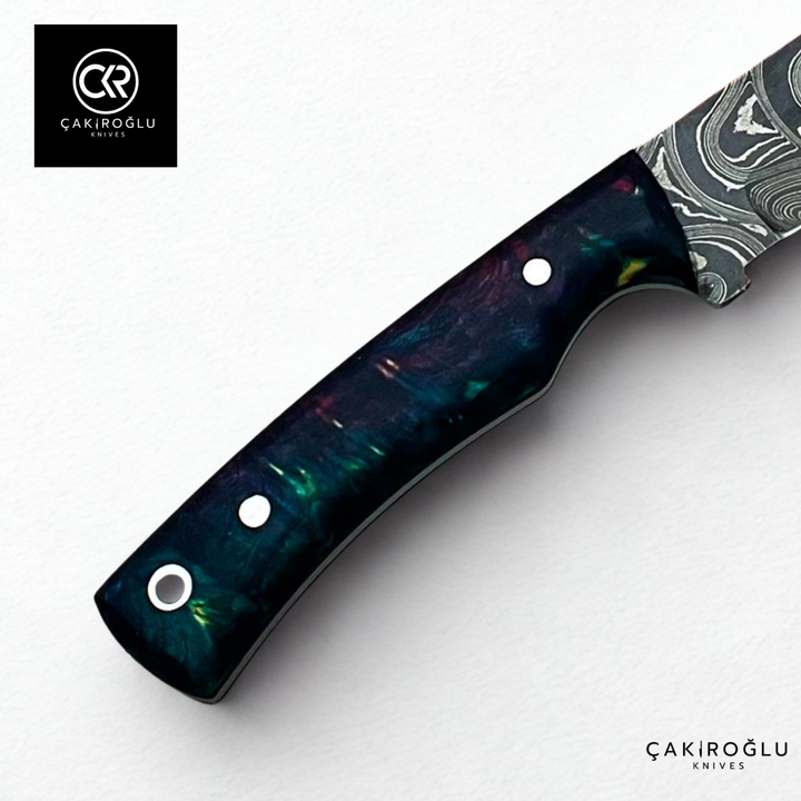 Handcrafted Custom-made Damascus Steel & Stabilized Handle Hunting Knife