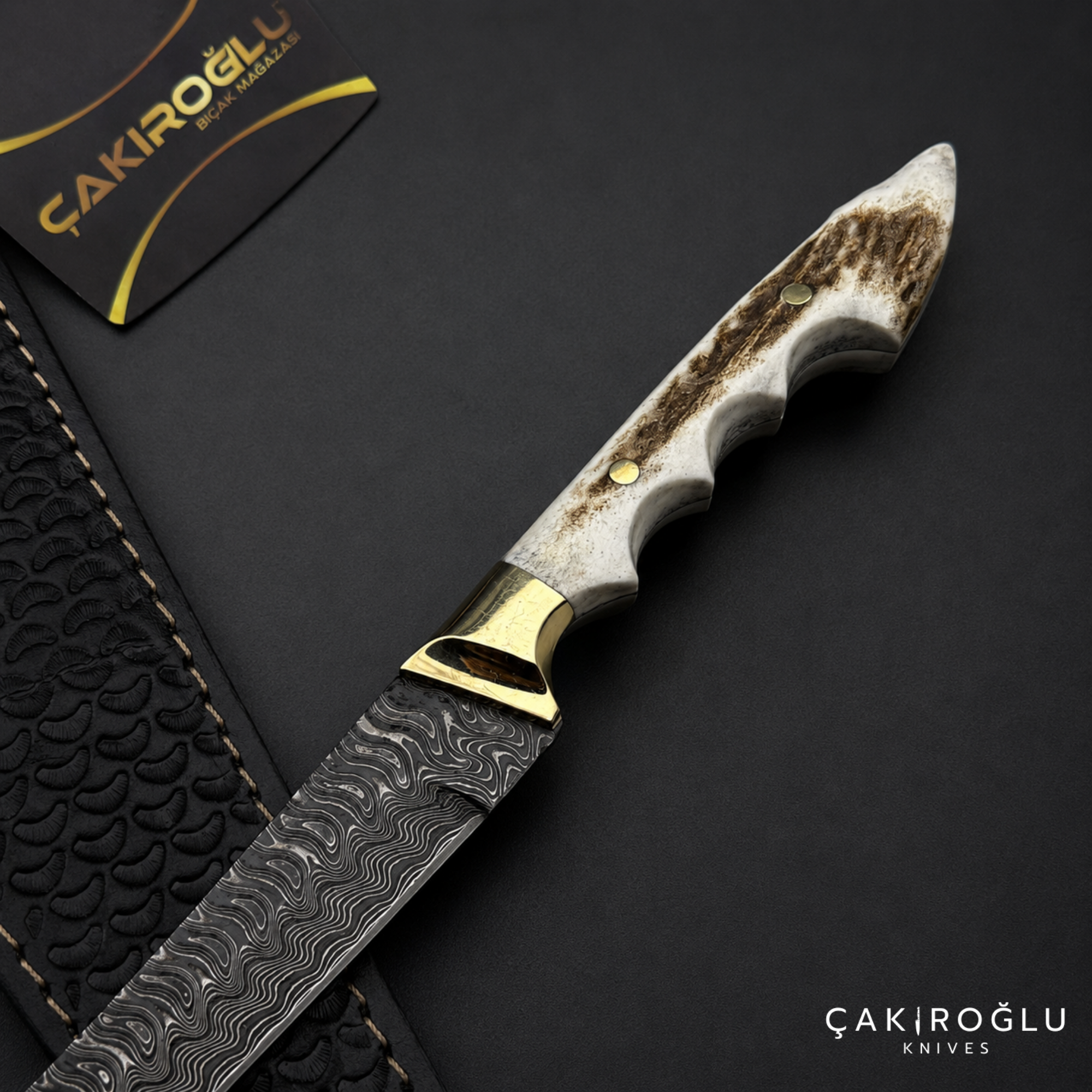 Çakıroğlu Handmade Custom-made Damascus Steel & Deer Antler Handle Knife