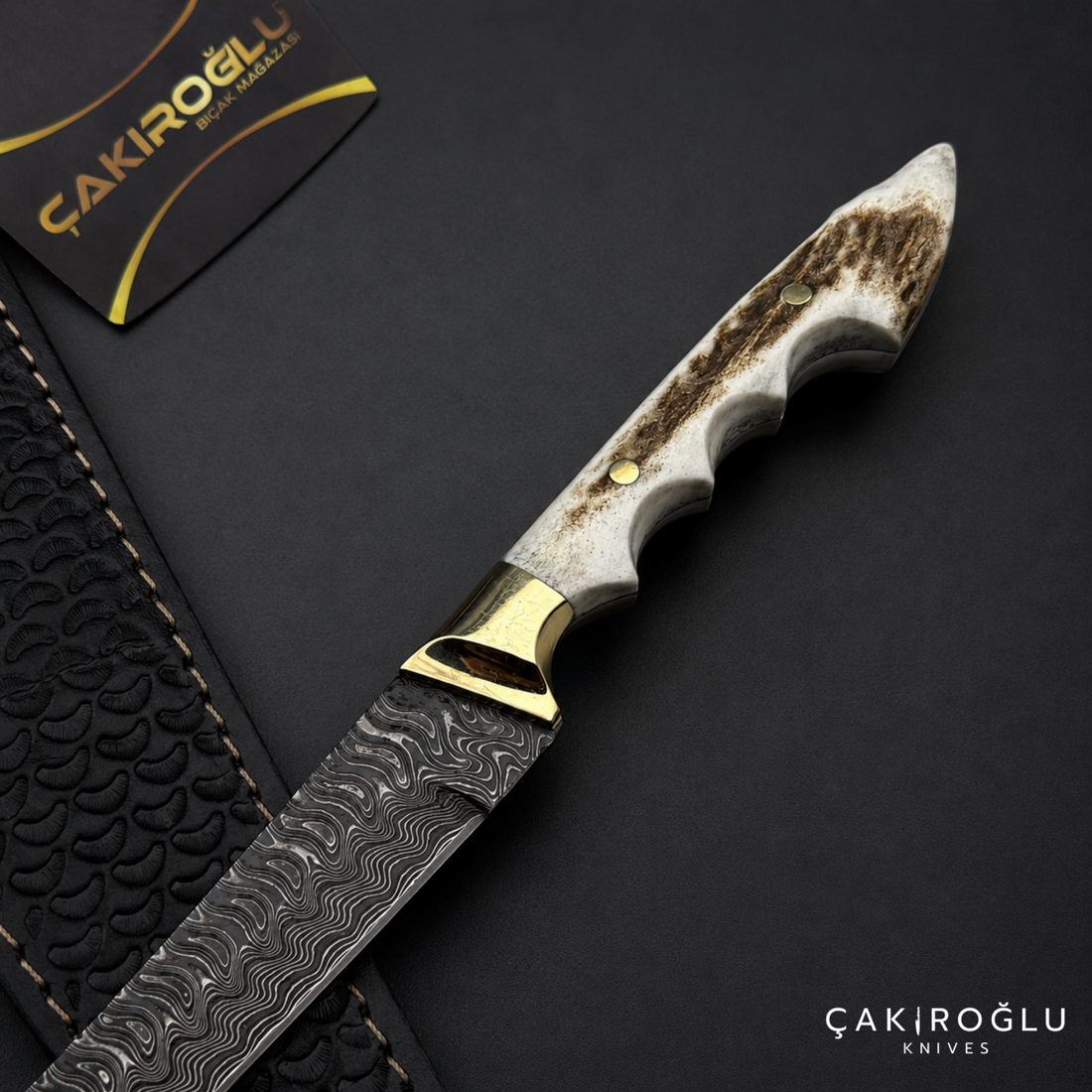 Çakıroğlu Handmade Custom-made Damascus Steel & Deer Antler Handle Knife