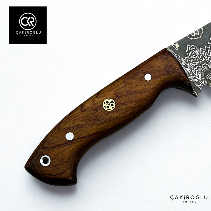 Handcrafted Custom-made Damascus Steel & Rosewood Handle Hunting Knife