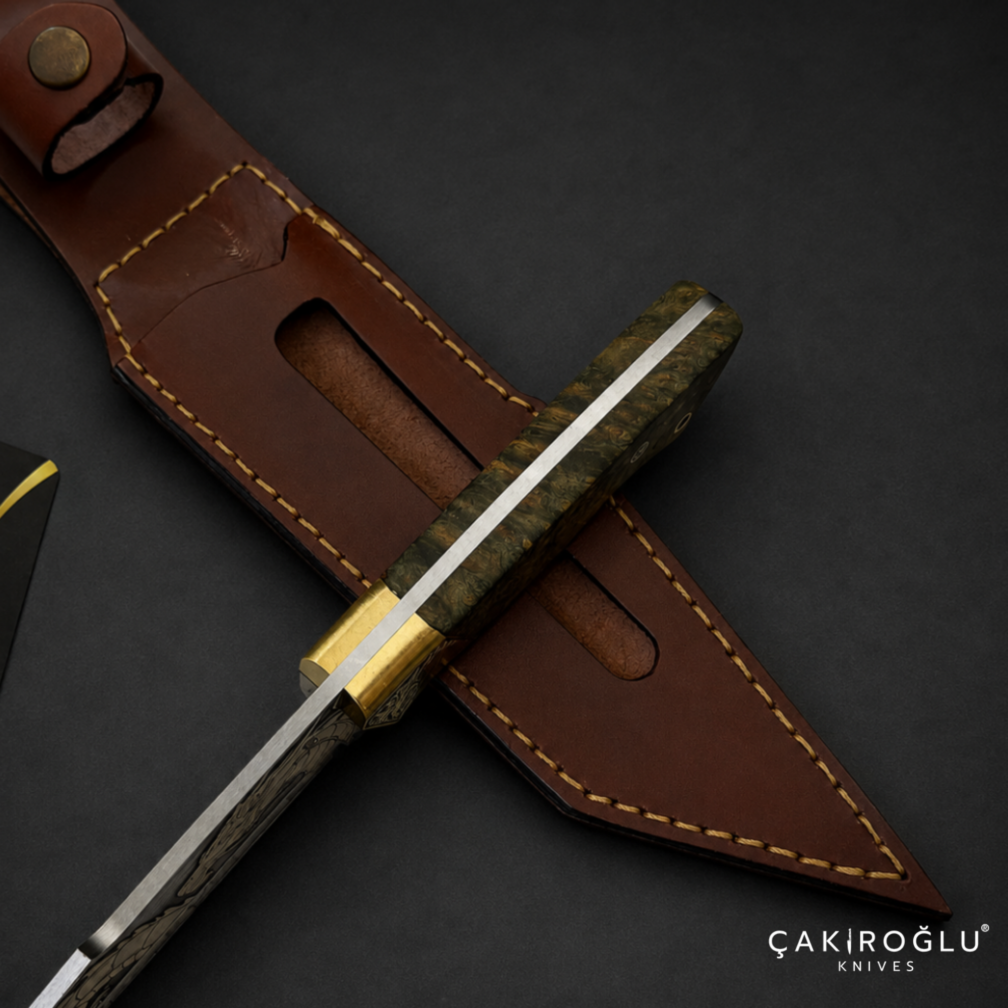 Handmade Custom N690 Steel Tanto Knife, 24K Gold Inlay, Stabilized Handle