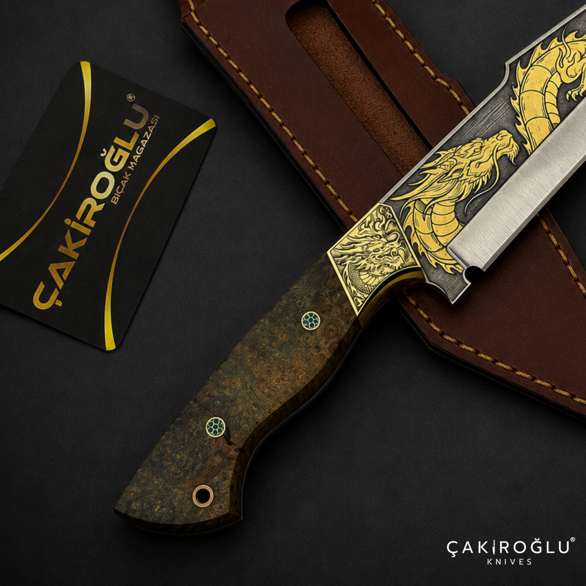 Handmade Custom N690 Steel Tanto Knife, 24K Gold Inlay, Stabilized Handle