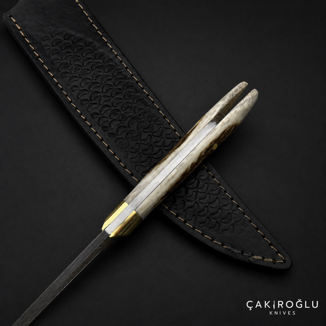 Çakıroğlu Handmade Custom-made Damascus Steel & Deer Antler Handle Knife