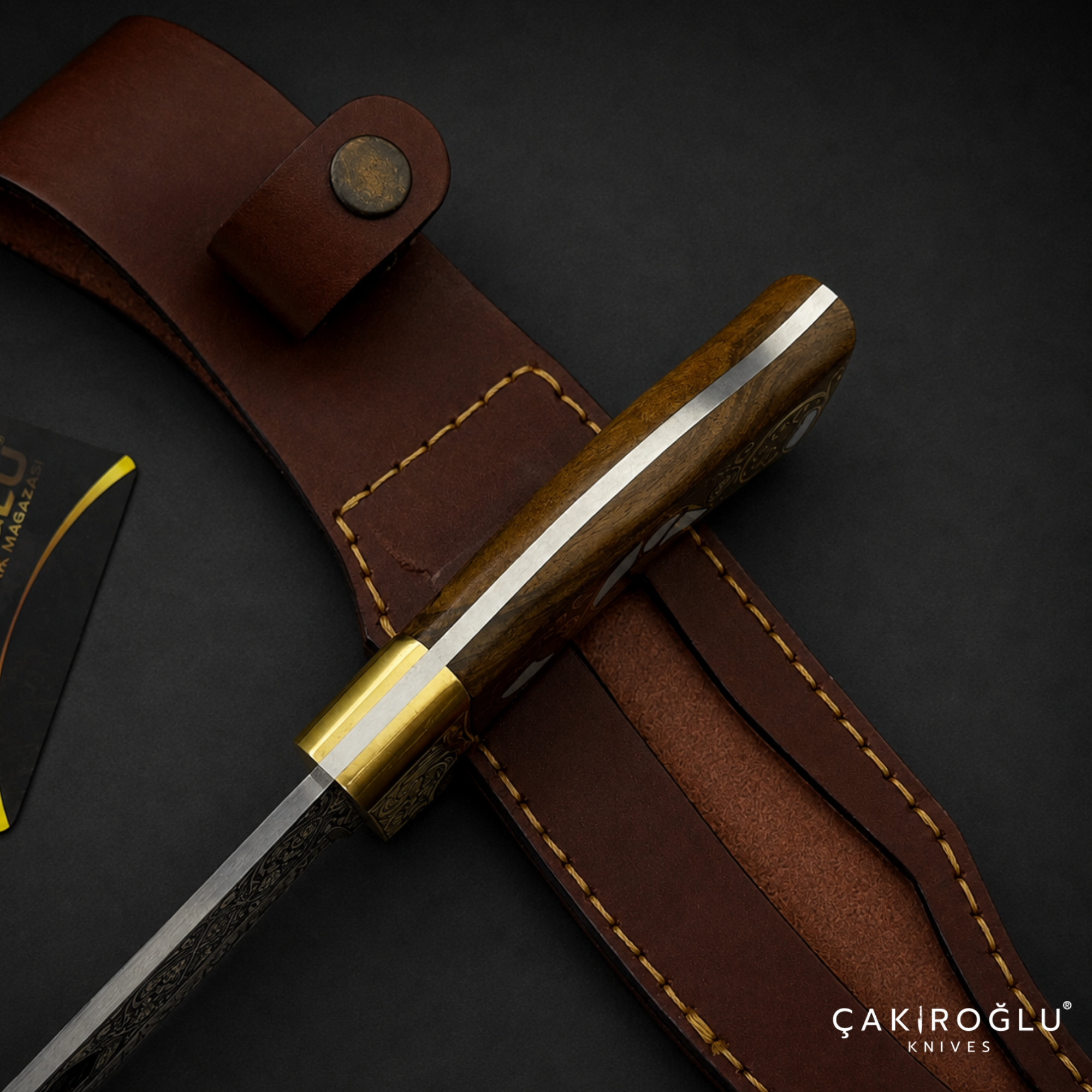 Handmade N690 Bowie Knife, 24K Gold Inlay, Walnut Handle, Mother of Pearl