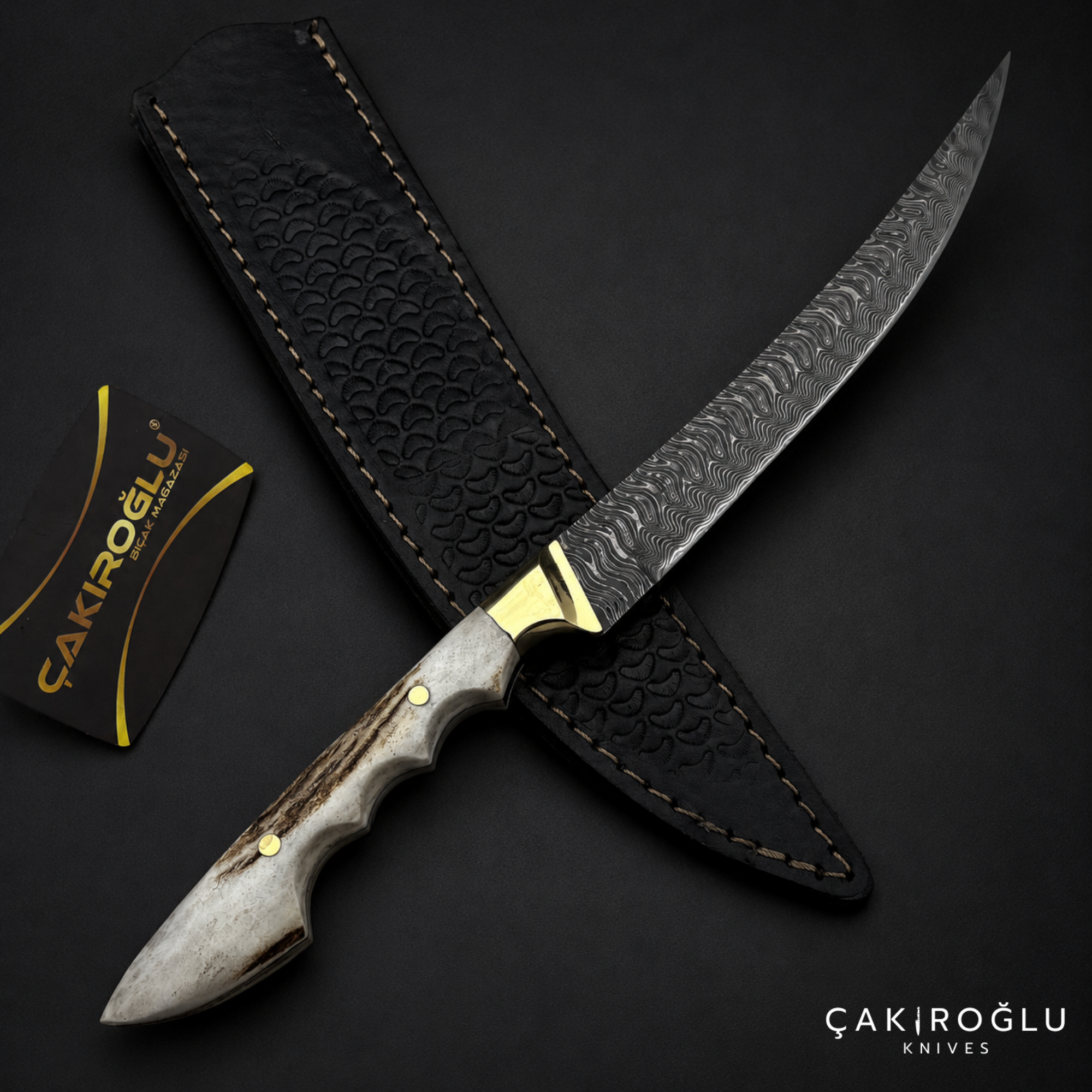 Çakıroğlu Handmade Custom-made Damascus Steel & Deer Antler Handle Knife