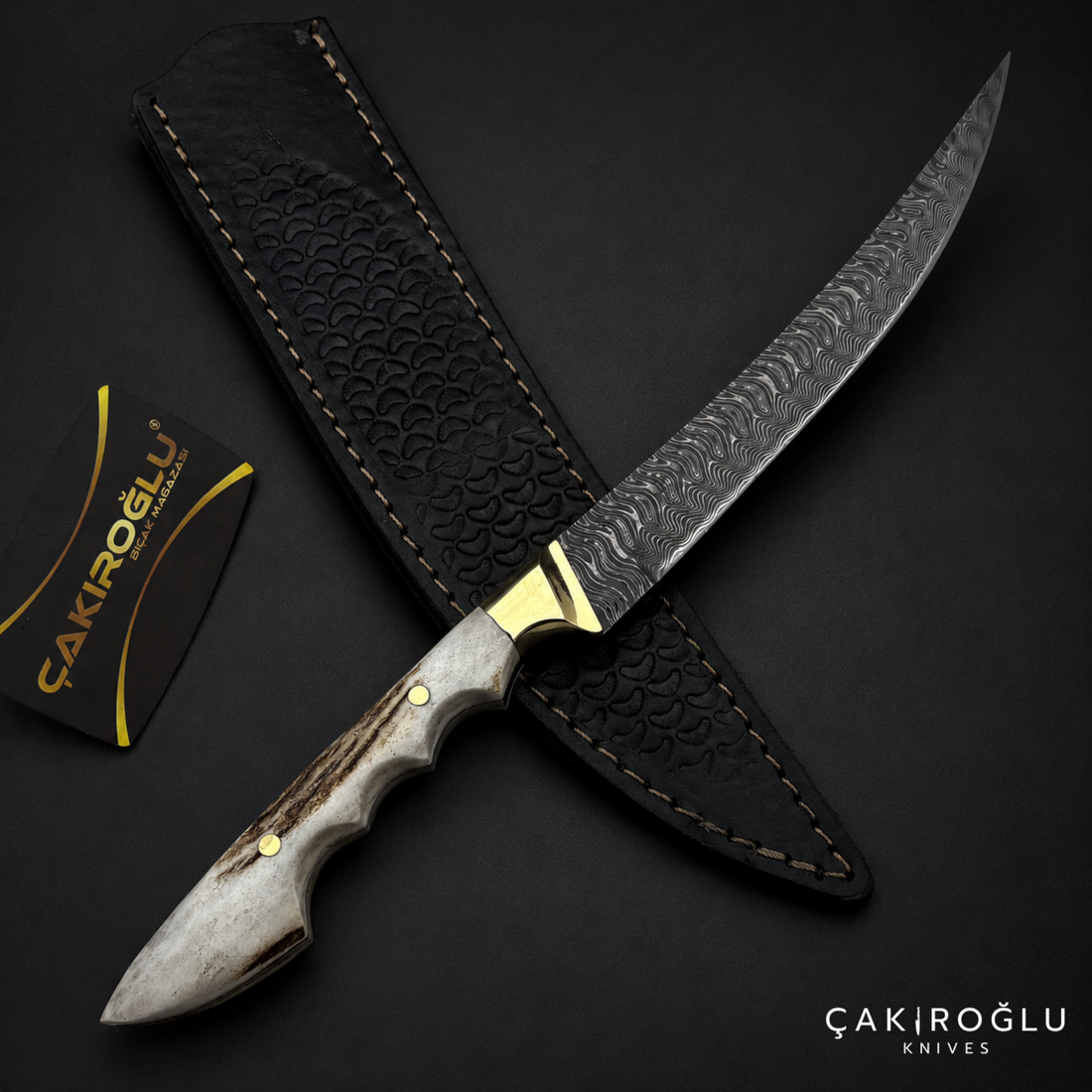 Çakıroğlu Handmade Custom-made Damascus Steel & Deer Antler Handle Knife