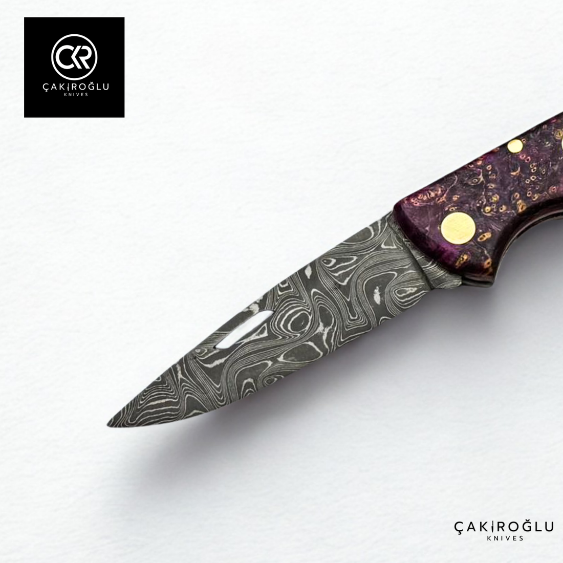Showy Series Handcrafted Folding Knife - Damascus Steel & Stabilized Wood Handle