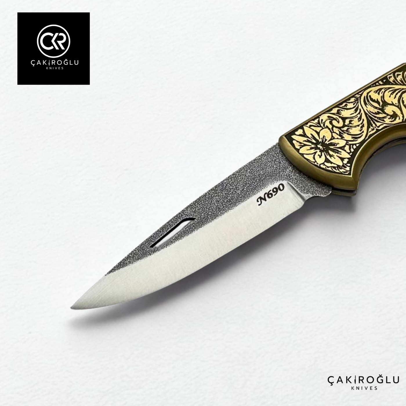 Showy Limited Edition Medium Size Handcrafted Custom-made Folding Collectible Knife - N690 Böhler Steel & Engraved Brass Handle
