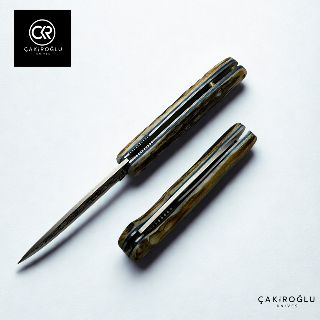 Handcrafted Custom-made Folding Knife - N690 Steel with 24K Gold Engravings & Special Deer Antler Handle