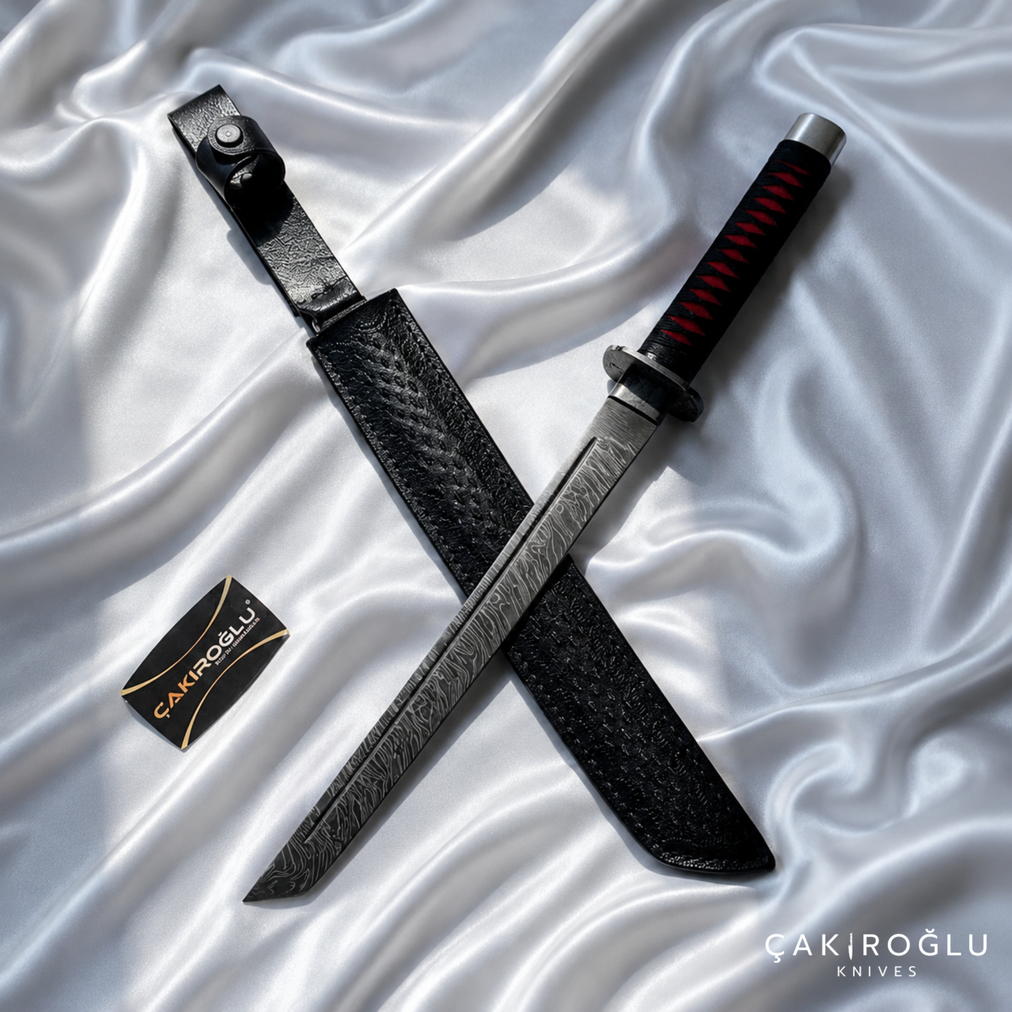 Handmade Damascus Steel Katana with Sheath: Real Samurai Sword, Wakizashi Sword