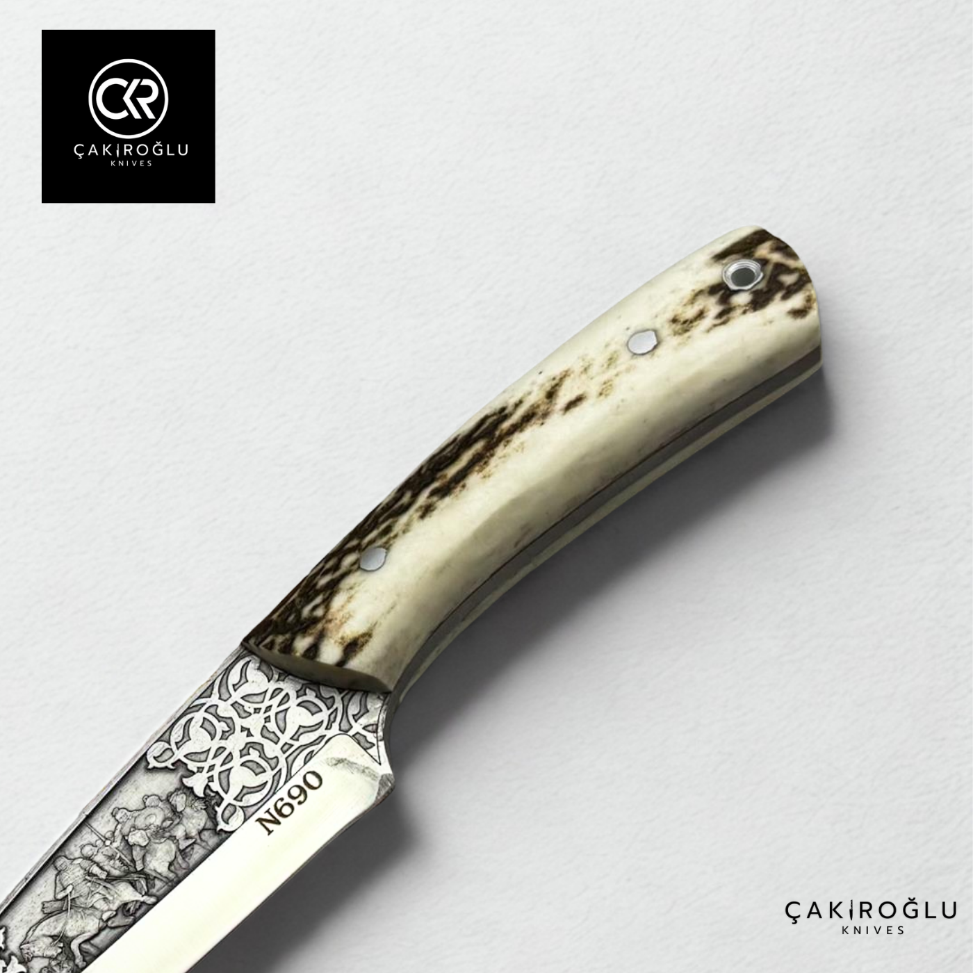 Handcrafted Custom Engraved Hunting Knife & Special Deer Antler and Magnesium Bar