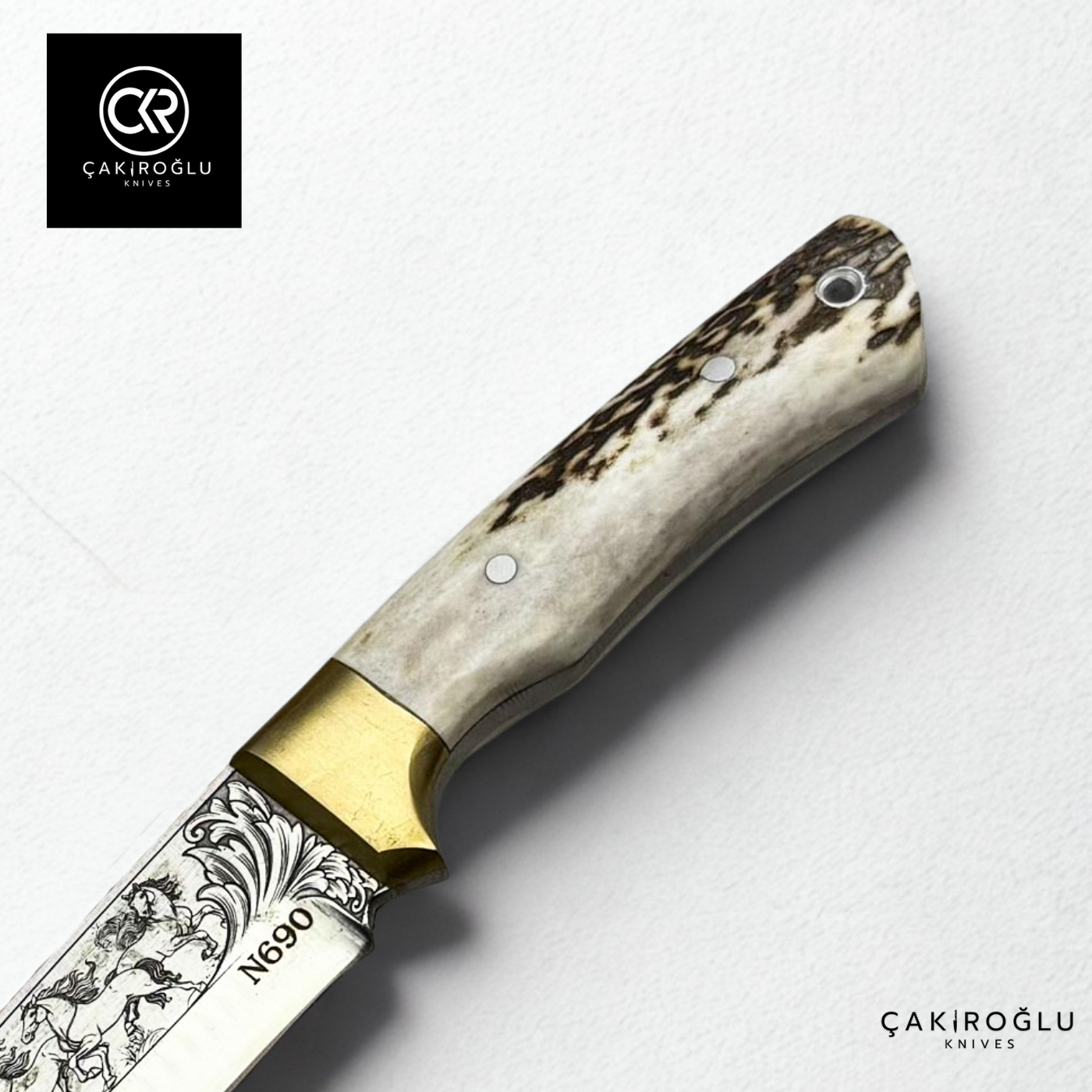 Handcrafted Custom Engraved Hunting Knife & Special Deer Antler Magnesium Bar