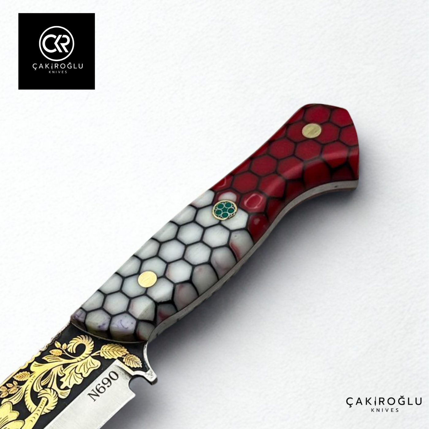 Aurum Hive V1 - Limited Collector’s Edition N690 Knife with Gold Engraving & Epoxy Hive Handle
