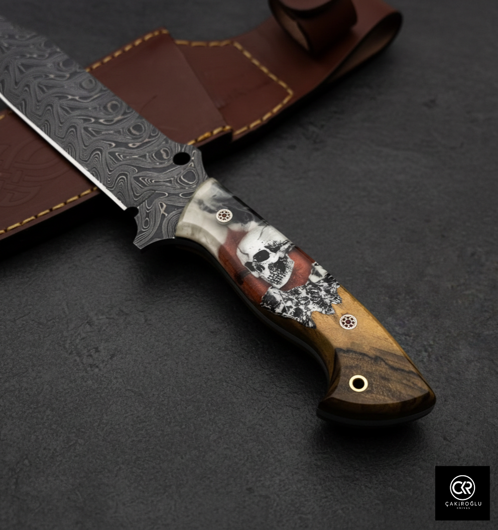 Handcrafted Damascus Steel Custom Knife - Epoxy Hybrid Handle