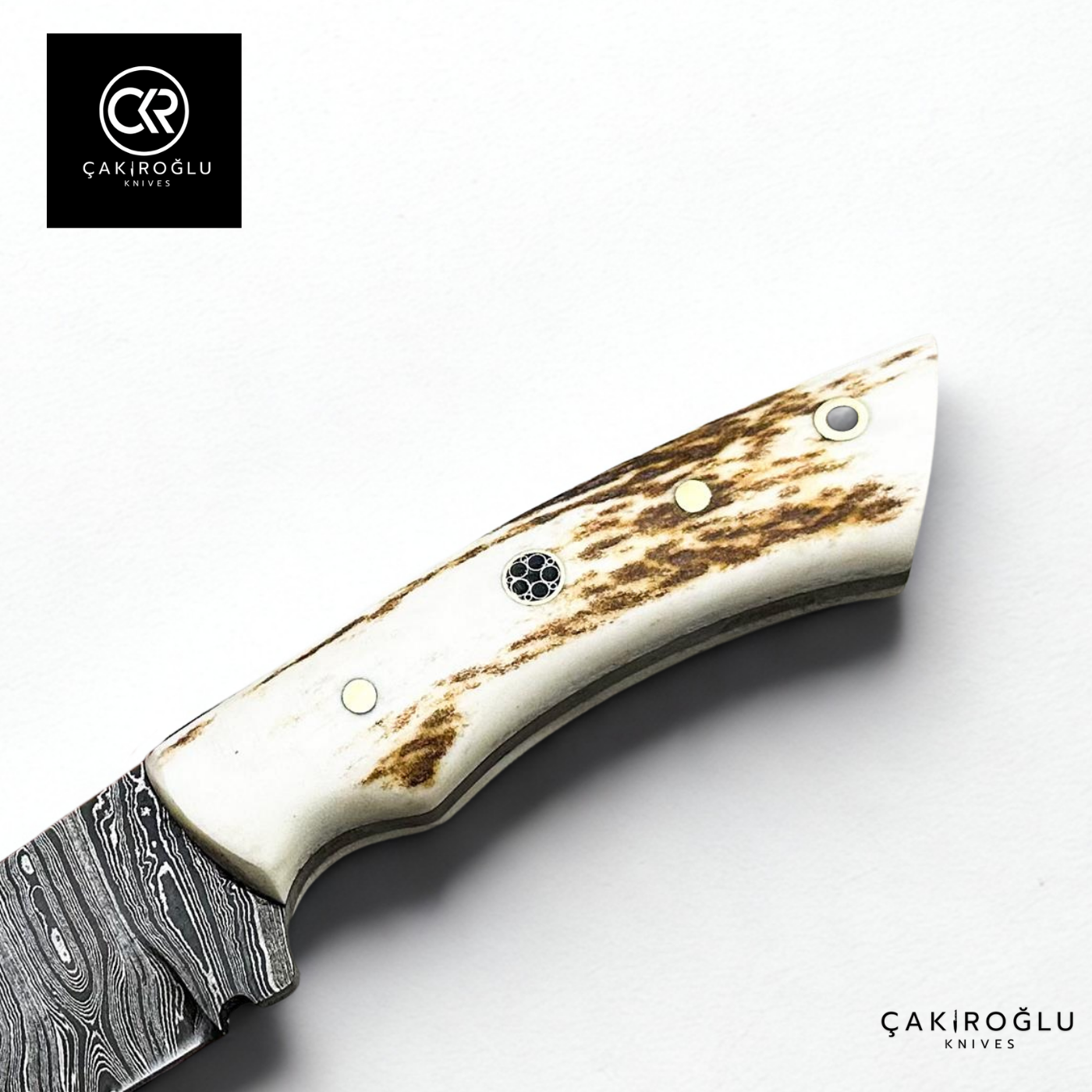 Handcrafted Custom-made Damascus Steel & Deer Antler Handle Hunting Knife