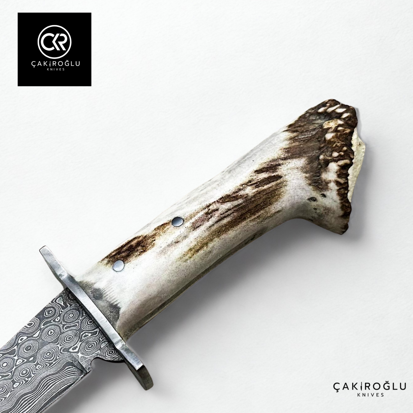 Çakıroğlu Handcrafted Custom-made Damascus Bowie - Root Stag Horn & Damascus Steel