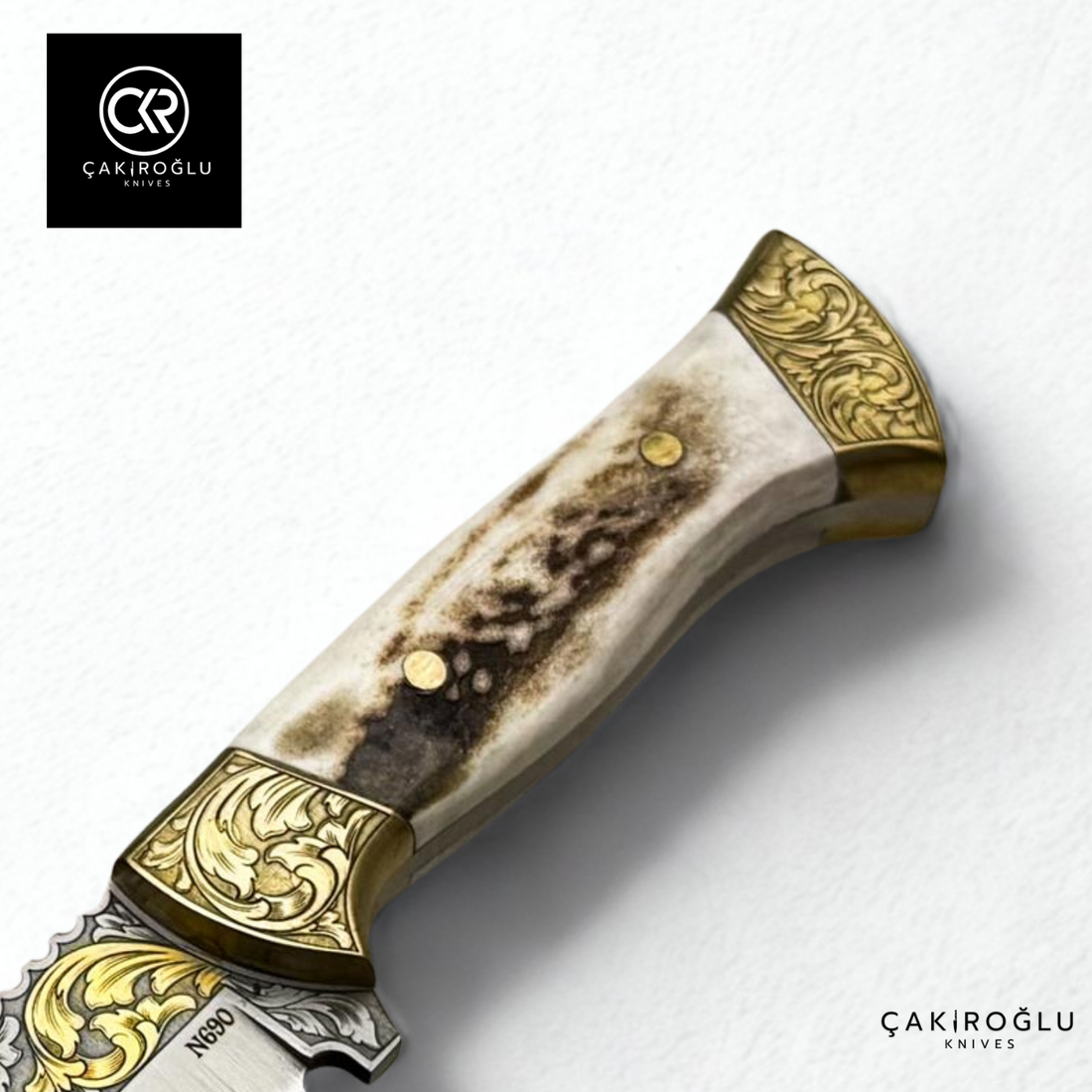 Royal Icons – Eagle | Limited Collector's Edition N690 Knife with 24K Gold Engraving & Deer Antler Handle