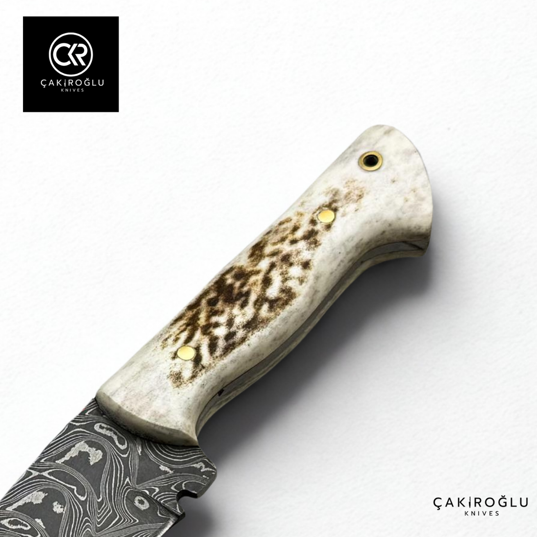 Handcrafted Custom-made Damascus Steel & Deer Antler Handle Hunting Knife