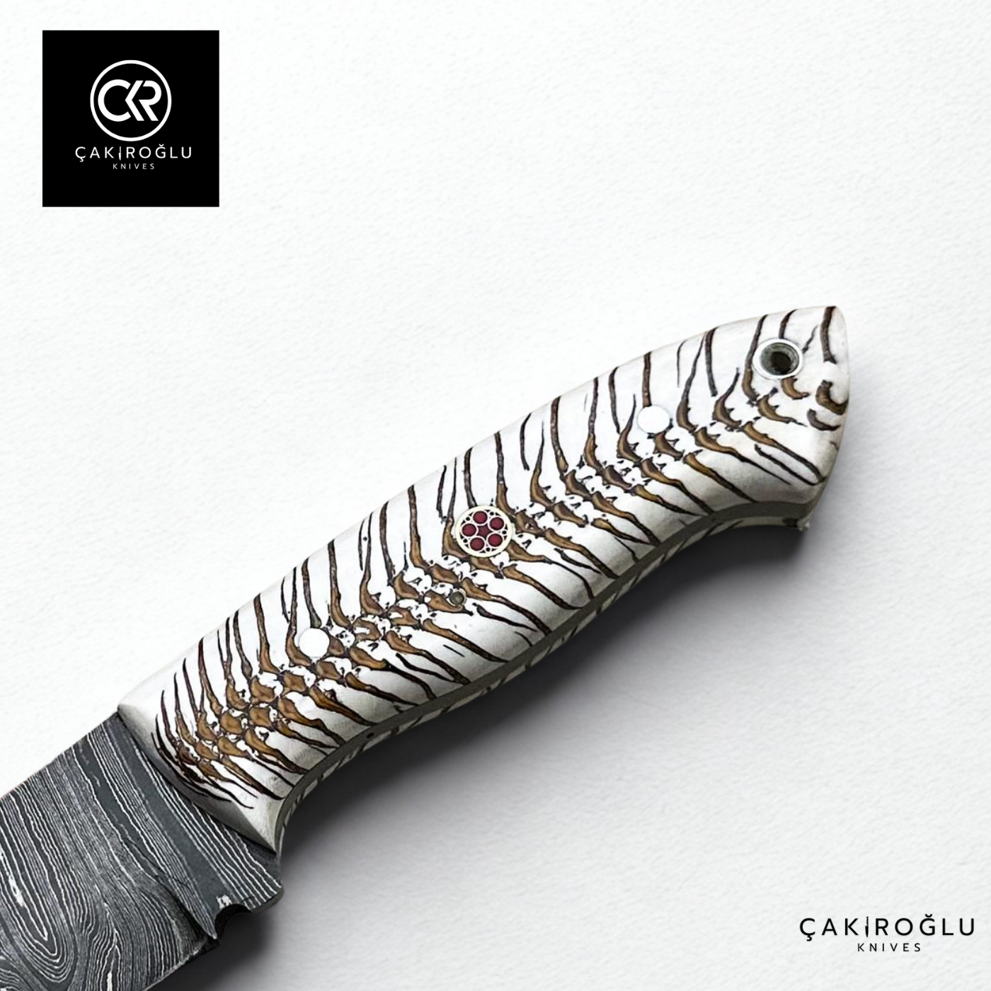 Handcrafted Custom-made Damascus Steel & Pine Cone Epoxy Handle Hunting Knife