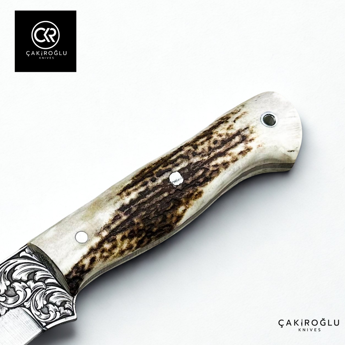 Handcrafted Custom Engraved Hunting Knife & Genuine Deer Antler Handle