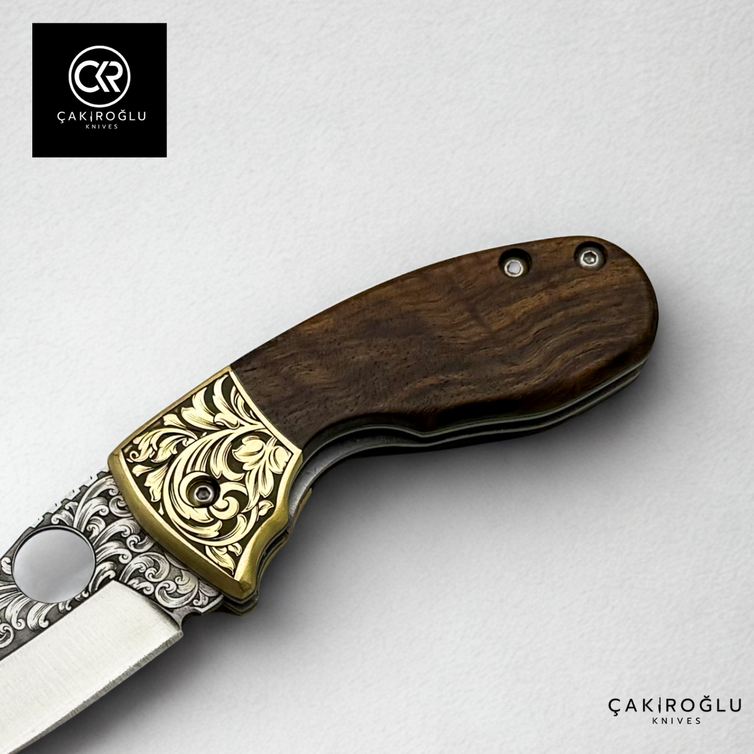 Naim 107 Plus - Custom Handcrafted Folding Knife - Engraved N690 Böhler Steel & Engraved Brass Apron