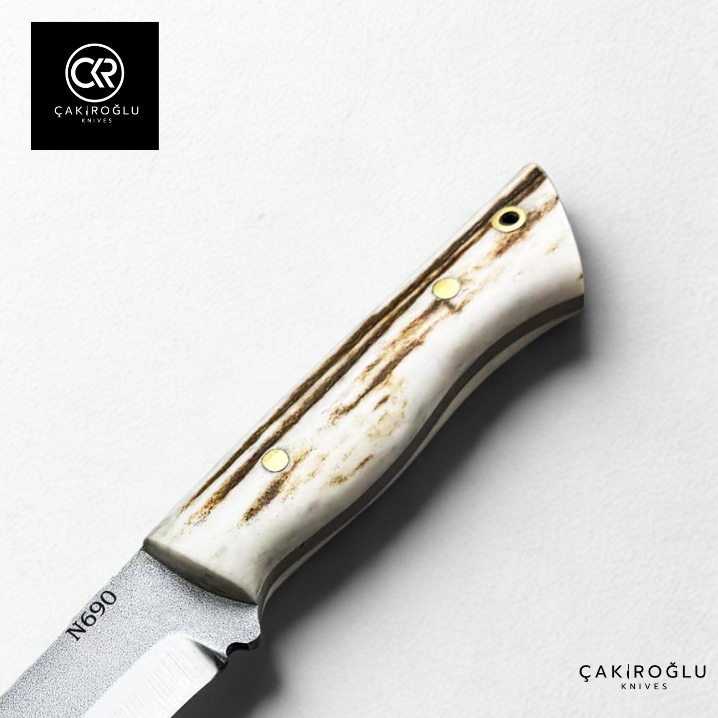 Handcrafted Custom Tanto Model Hunting Knife - N690 Böhler Steel & Deer Antler Handle