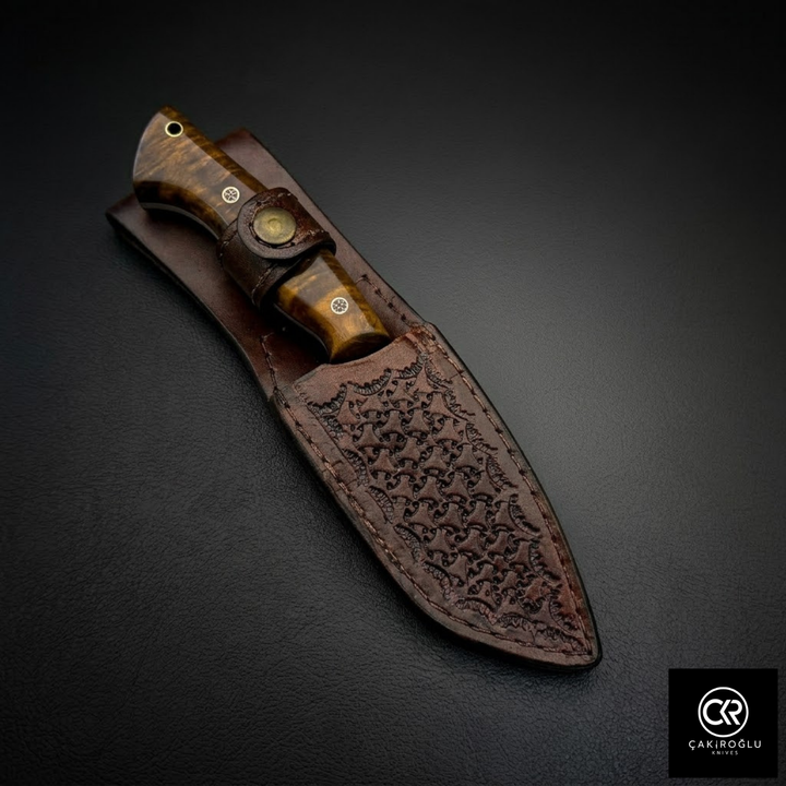 Çakıroğlu Handmade Custom-made Damascus Steel & Stabilized Walnut Wood Handle Tanto Model Hunting Knife