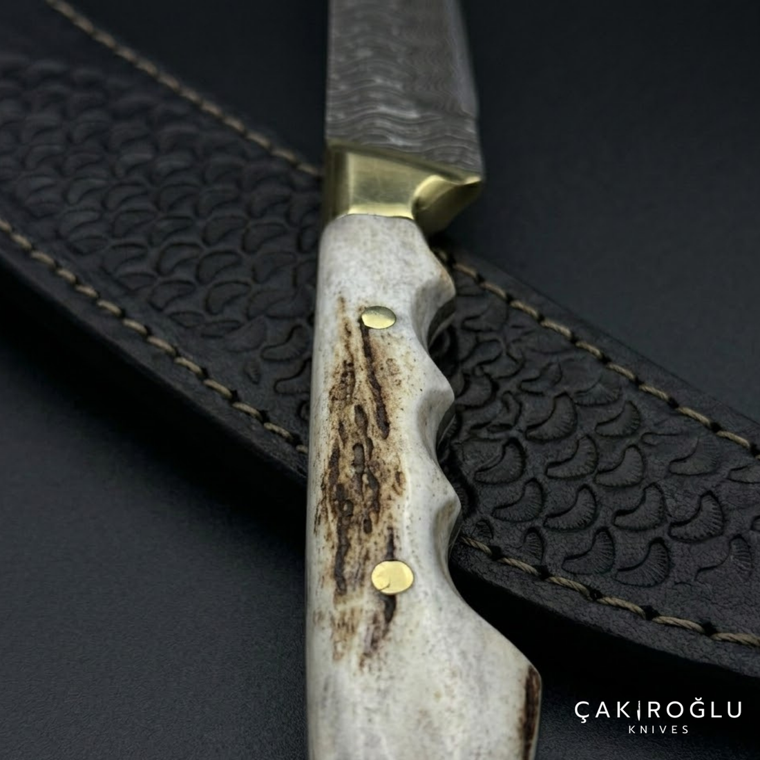 Çakıroğlu Handmade Custom-made Damascus Steel & Deer Antler Handle Knife