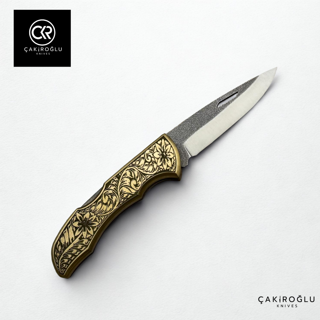 Showy Limited Edition Medium Size Handcrafted Custom-made Folding Collectible Knife - N690 Böhler Steel & Engraved Brass Handle