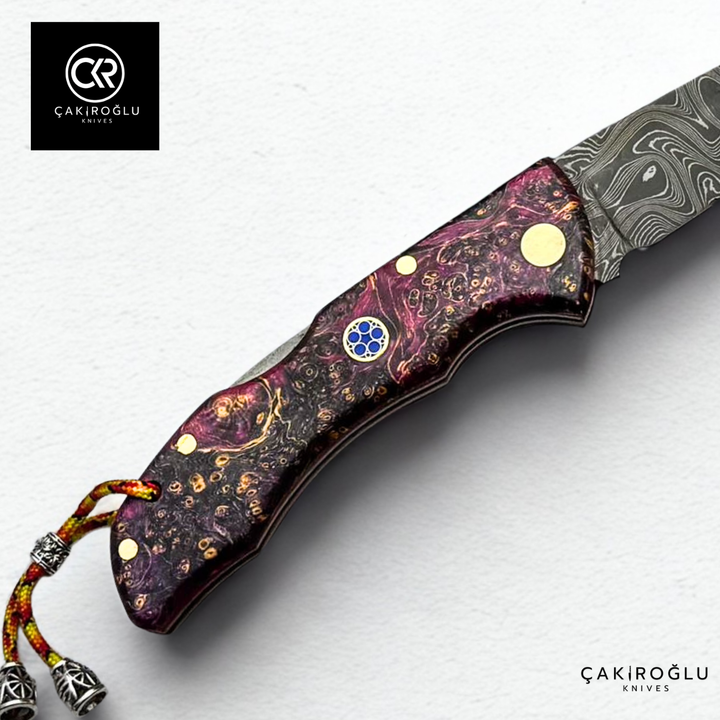 Showy Series Handcrafted Folding Knife - Damascus Steel & Stabilized Wood Handle