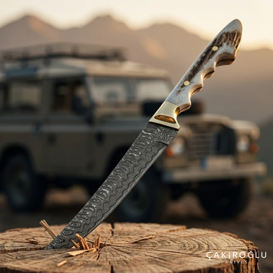 Çakıroğlu Handmade Custom-made Damascus Steel & Deer Antler Handle Knife