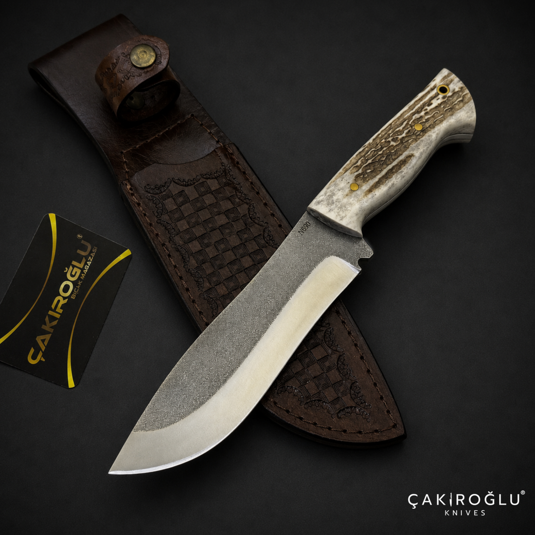 N690 Hunting Knife with Deer Antler Handle - Custom Handmade Nessmuk Knife