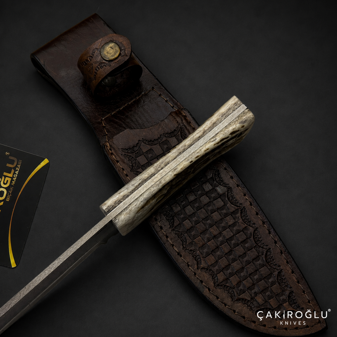 N690 Hunting Knife with Deer Antler Handle - Custom Handmade Nessmuk Knife