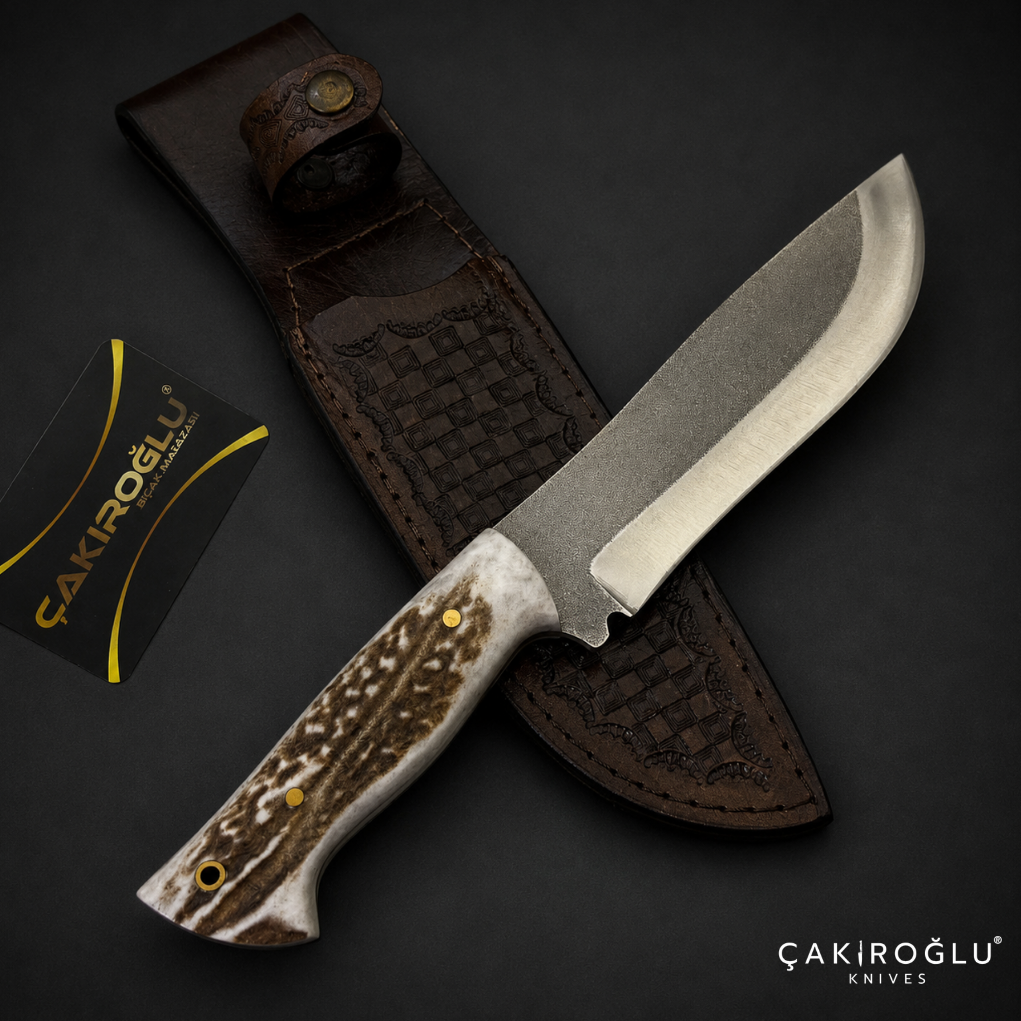 N690 Hunting Knife with Deer Antler Handle - Custom Handmade Nessmuk Knife