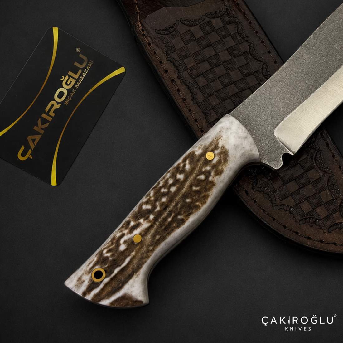N690 Hunting Knife with Deer Antler Handle - Custom Handmade Nessmuk Knife