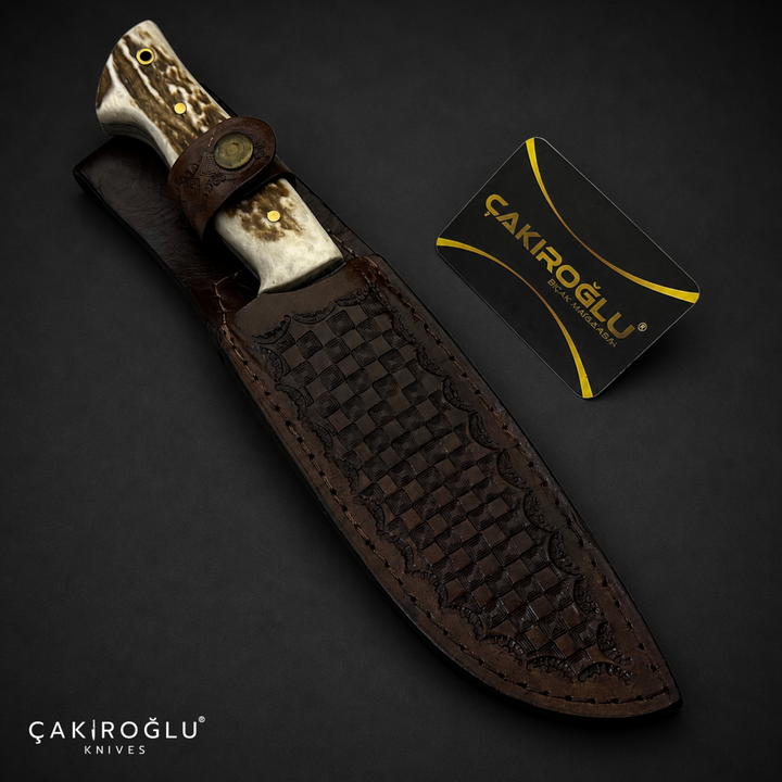 N690 Hunting Knife with Deer Antler Handle - Custom Handmade Nessmuk Knife