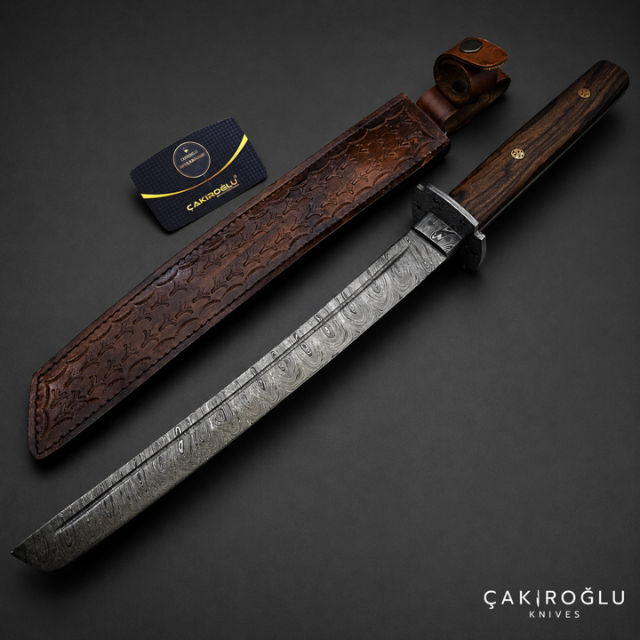 Handmade Damascus Steel Katana with Sheath: Real Samurai Sword, Wakizashi Sword