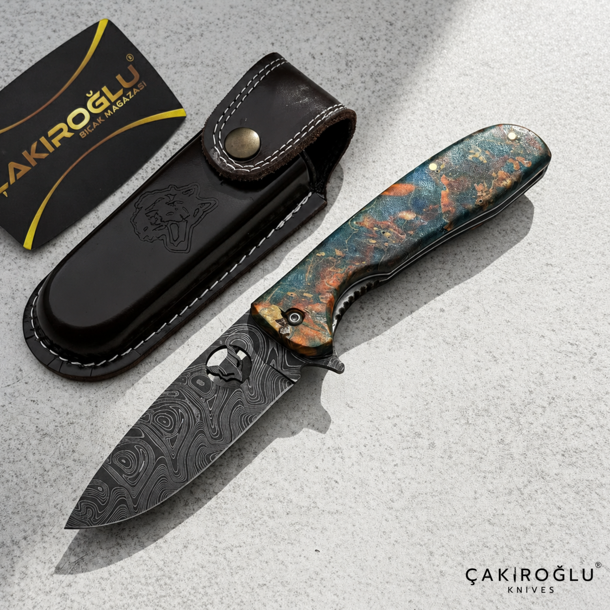 Handmade Damascus Folding Pocket Knife: Stabilize Handle