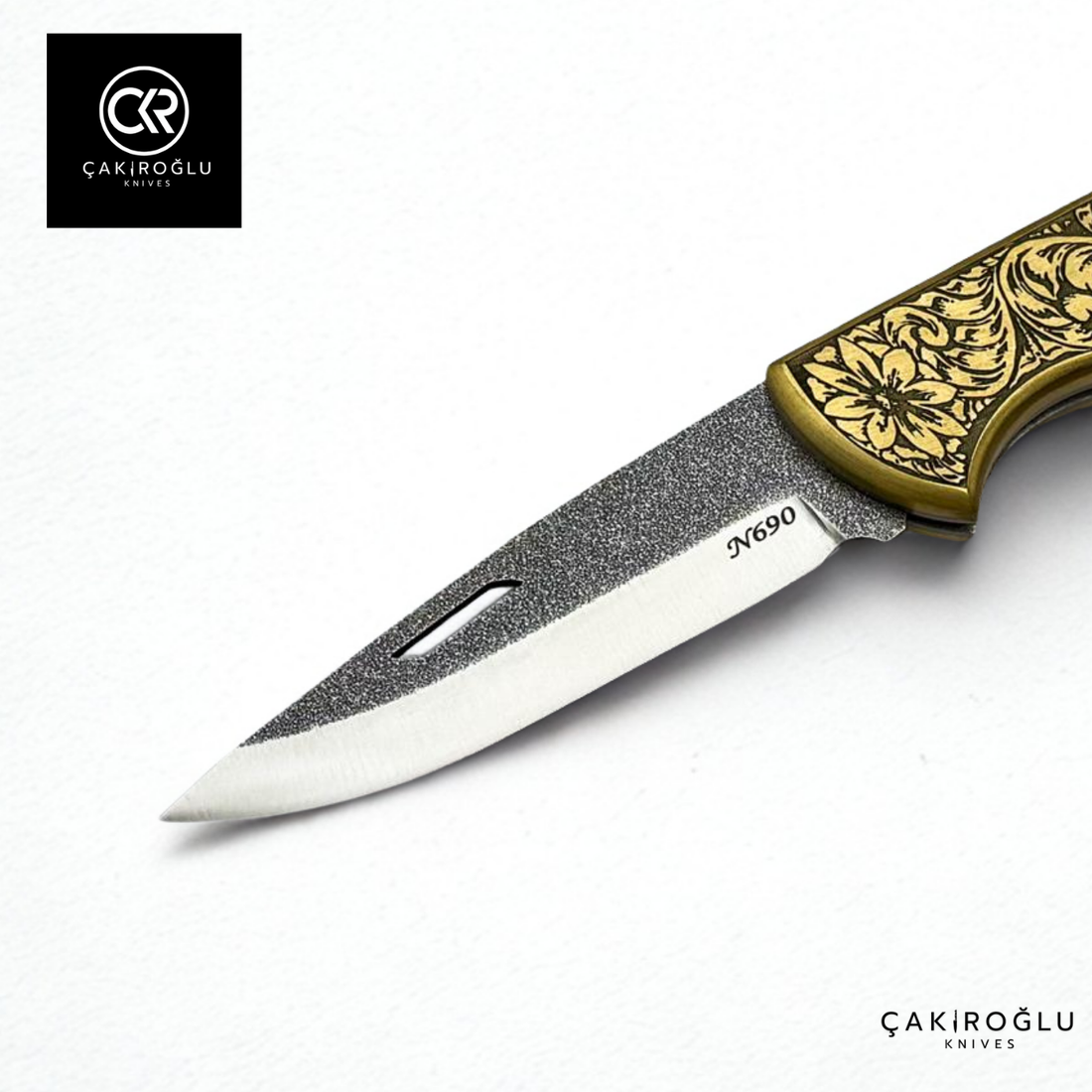 Showy Limited Edition Large Size Handcrafted Custom-made Folding Collectible Knife - N690 Böhler Steel & Engraved Brass Handle