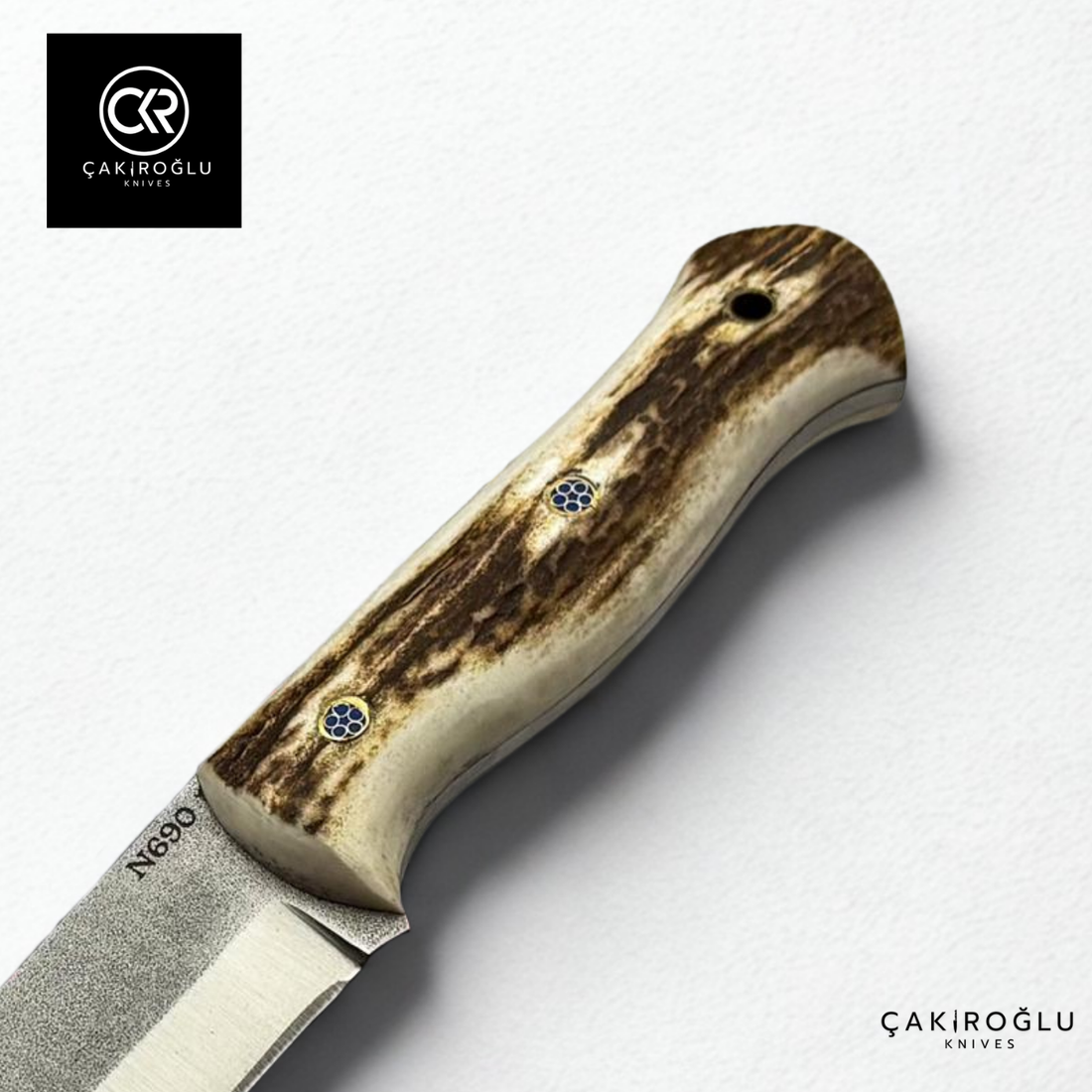 Handcrafted Custom-made Bushcraft Hunting Knife & Deer Antler Handle and Magnesium Bar