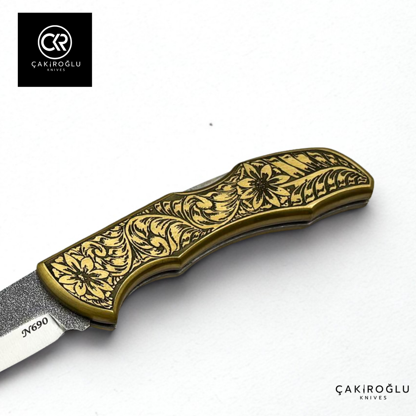 Showy Limited Edition Large Size Handcrafted Custom-made Folding Collectible Knife - N690 Böhler Steel & Engraved Brass Handle