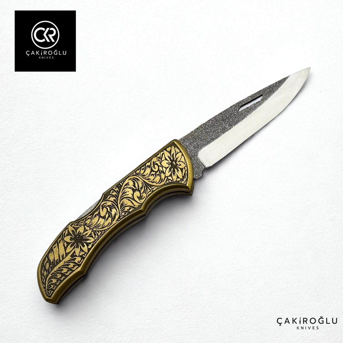Showy Limited Edition Large Size Handcrafted Custom-made Folding Collectible Knife - N690 Böhler Steel & Engraved Brass Handle