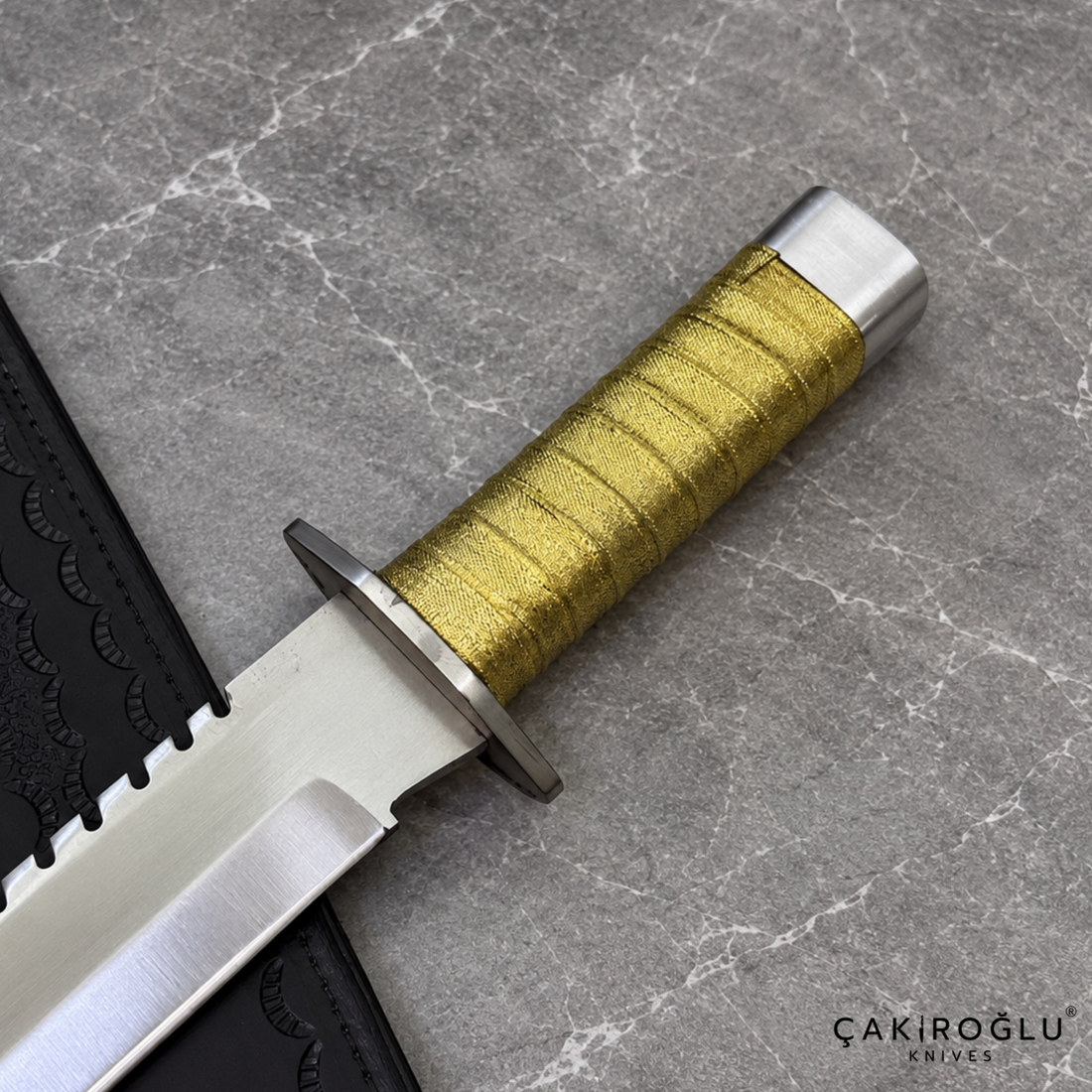 Aurelius - 4116 Stainless Steel Handmade Bayonet Hunting & Camping Knife with Gold-Knitting Wooden Handle