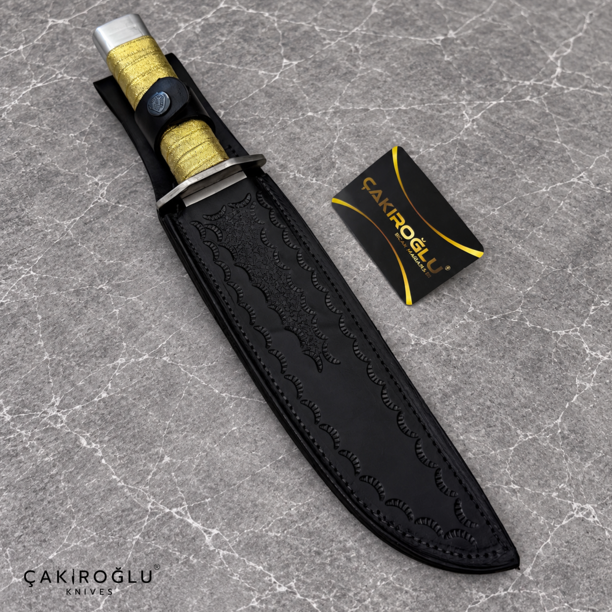 Aurelius - 4116 Stainless Steel Handmade Bayonet Hunting & Camping Knife with Gold-Knitting Wooden Handle