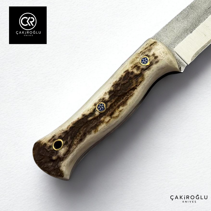 Handcrafted Custom-made Bushcraft Hunting Knife & Deer Antler Handle and Magnesium Bar